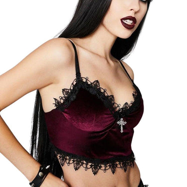 Gothic Velvet Camisole - with Lace, Ribbon and Crucifix Details Vintage - Ideal for Gothic Style Rock Punk Emo styling from NSE Imports #2.
